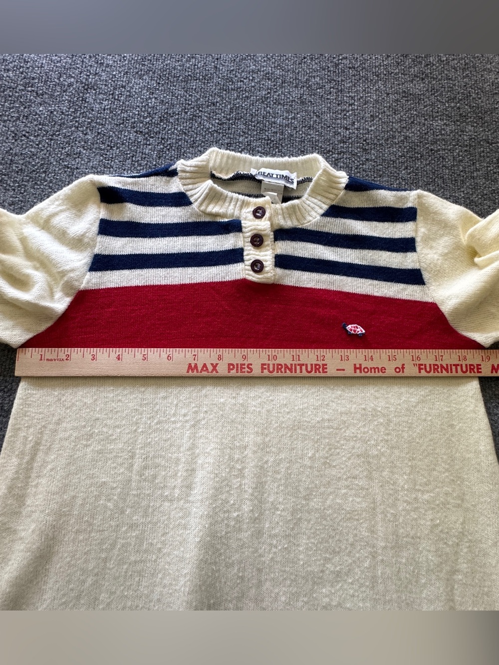 Vintage Striped Henley Sweater Turtle Embroidered Nautical Retro M - Picture 11 of 12